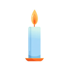 Illustration of burning candle with bright flame on a stand isolated on transparent background