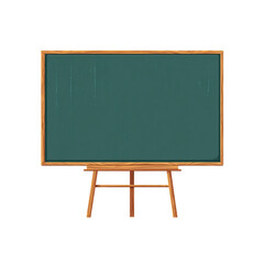 Illustration of green chalkboard on wooden stand isolated on transparent background