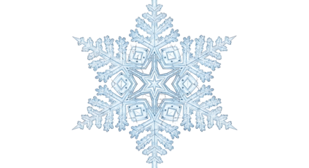A detailed, intricate snowflake design features delicate, complex patterns and intricate shapes.
