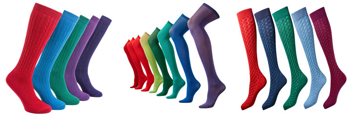 Set of different color stockings isolated on a transparent background