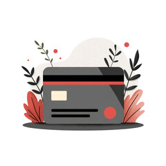 Illustration of credit card with leaves isolated on transparent background