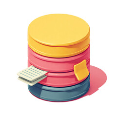 Illustration of database with documents isolated on transparent background