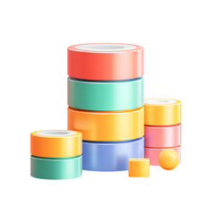 Illustration of stack of colorful adhesive tapes isolated on transparent background 