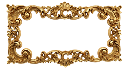 Ornate gold decorative frame with intricate carvings on a black background.