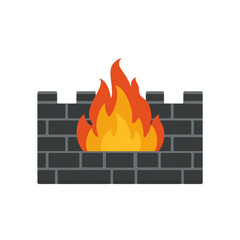 Illustration of firewall with brick wall and fire isolated on transparent background