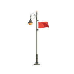 Illustration of red flag on a street lamp isolated on transparent background