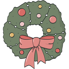 Hand drawn Christmas doodle of wreath, PNG cartoon element, clipart, sticker design for prints, cards, posters, banners, social media, etc.
