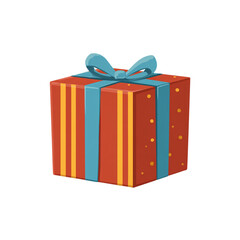Illustration of red gift box with blue ribbon isolated on transparent background 