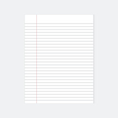 Lined note paper design. Loose leaf paper vector illustration