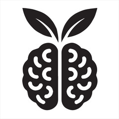  Minimalist Black Brain with Green Leaves Vector for Mental Wellness
