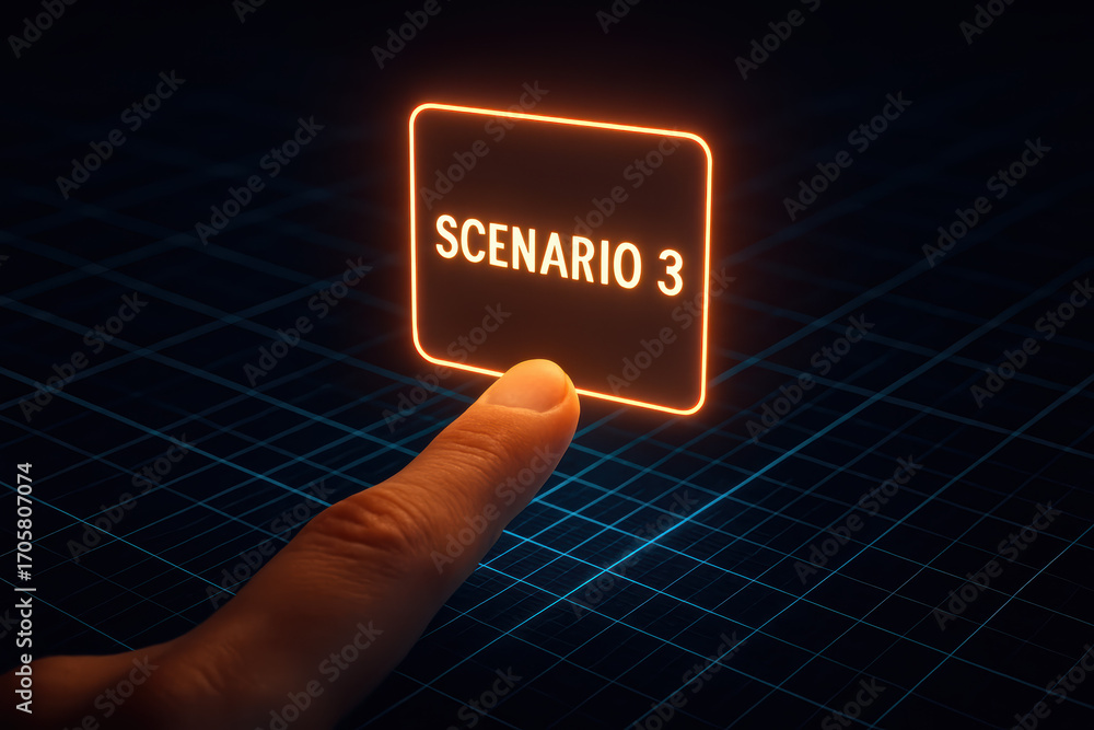 Aufkleber scenario selection with decision interaction technology controls data choice action in glowing digit