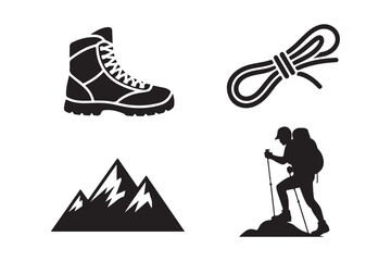 Fototapeta premium Hiking and climbing gear icons for outdoor adventures
