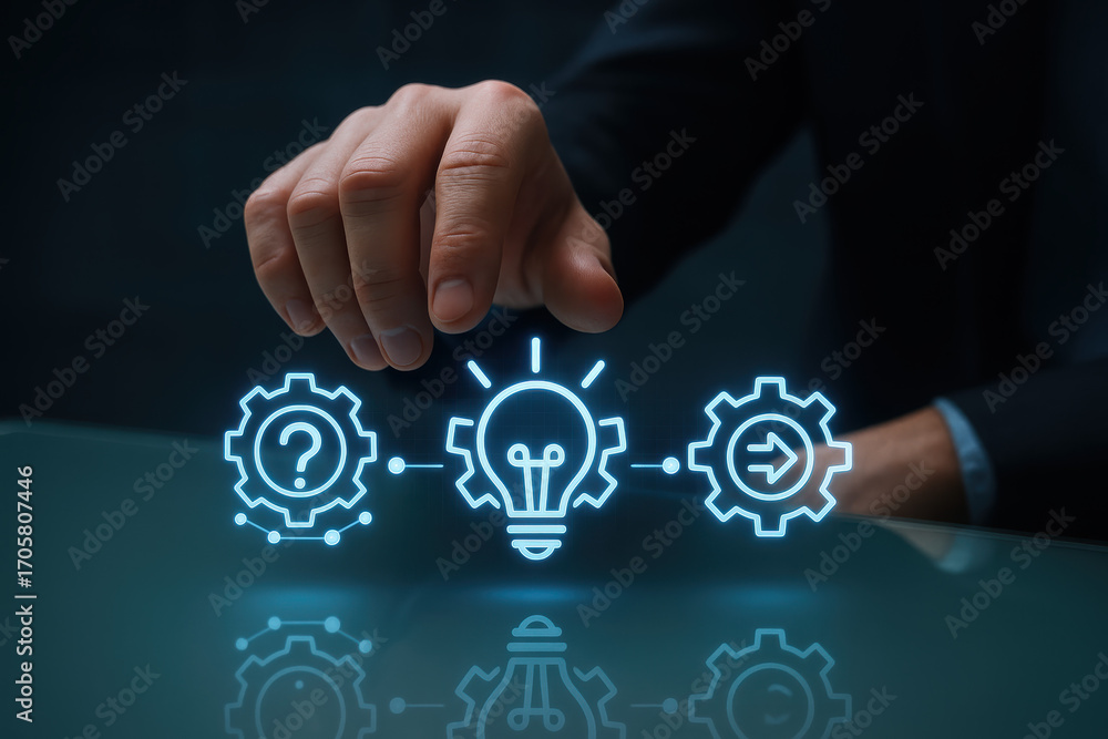 Fototapete question and light icons represent problem decision and implementation in innovation and creative ch