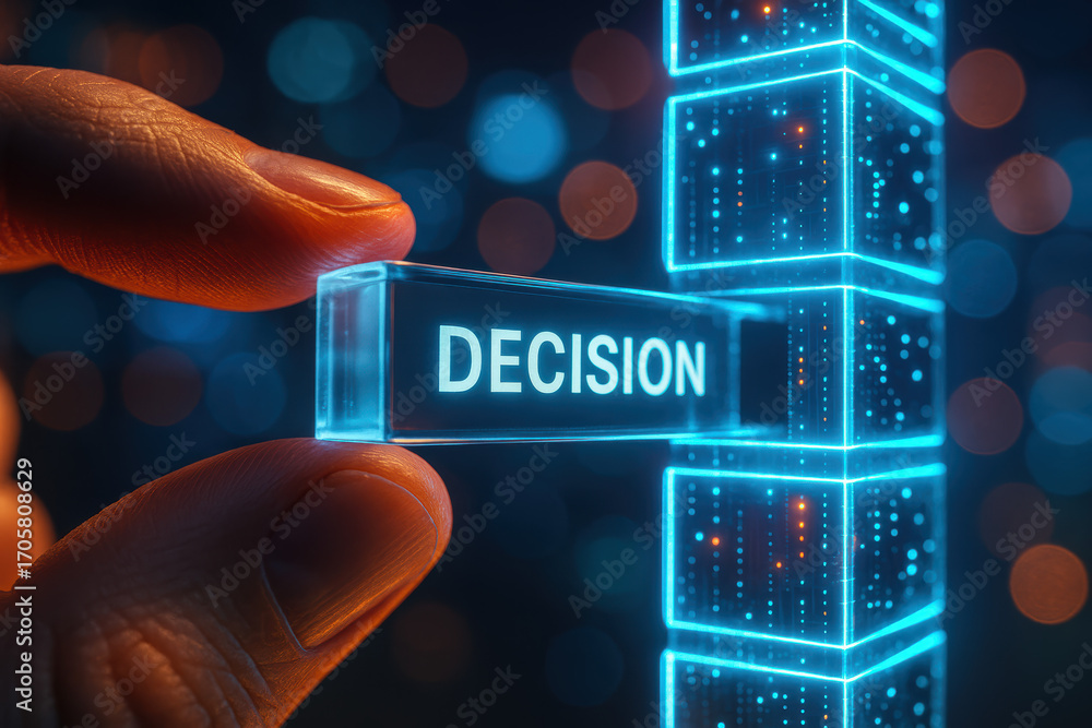 Aufkleber decision and choice drive innovation and strategy towards success with creative action and dynamic i