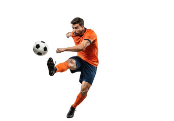 Soccer player kicking ball in action during football game