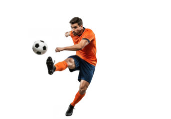 Soccer player kicking ball in action during football game