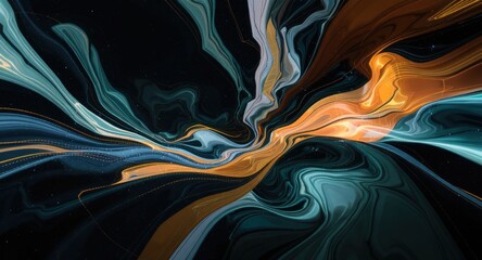 Obraz premium Abstract flowing ribbons in shades of teal, orange, and dark
