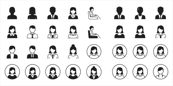 Collection of diverse business people icons in silhouette on white background Keywords: icon, silhouette, people, business, man