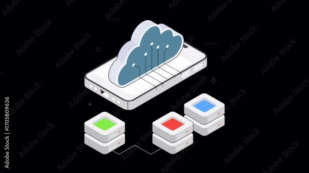Poster cloud integration with server settings isometric animation alpha channel