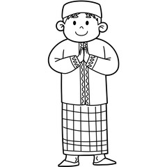 Coloring Muslim Boy Praying Illustration