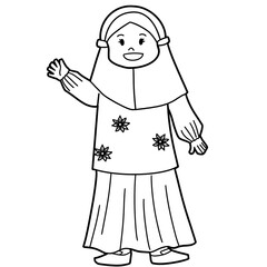 Coloring Muslim Girl Waving Illustration