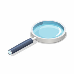 A simple vector illustration of a magnifying glass for search and analysis, an isometric icon for discovery