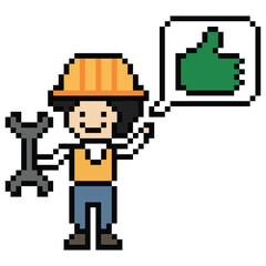 Cartoon pixel 8 bit character engineer man worker industry warehouse fix decoration 8 bit male boy male engineer storage game png vector.