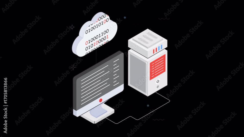 Poster cloud database management system isometric animation alpha channel