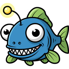 A cute and playful cartoon anglerfish with big, friendly eyes and a glowing lure. Ideal for designs related to marine life, underwater adventures, or children's themes.

