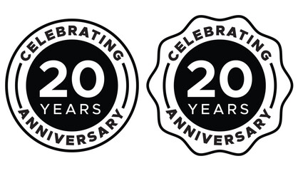 20 Years Anniversary Label Vector Design | Celebrating Anniversary Seal Badge Icon