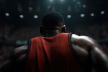 Basketball Player in court practicing. Cinematic lighting, dramatic approach. Practice and Training.
