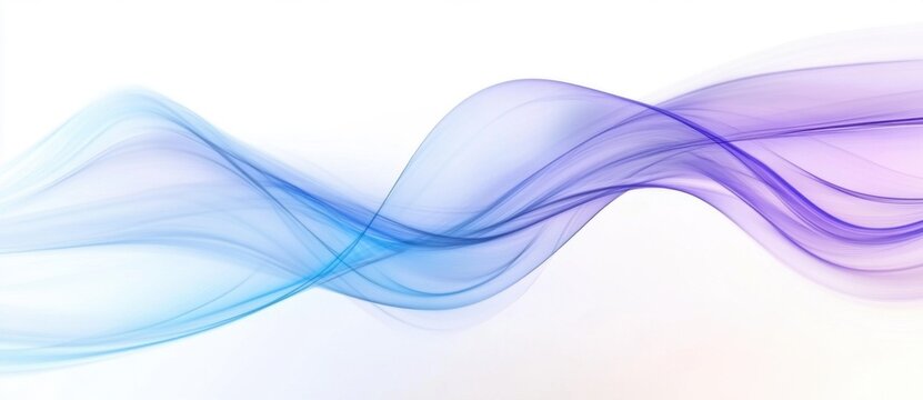 Abstract flowing blue and purple wave on white background with soft gradient lines and futuristic curves. Ideal for innovation, digital technology, medical, AI, or corporate design concepts.