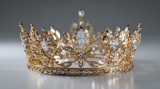 Ornate gold crown studded with clear gems