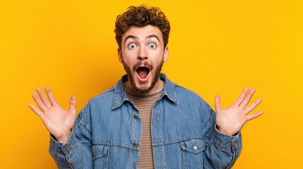 handsome man exited surprise face expression . Male feels shocked. exciting smile and happy adorable rejoices. Very enjoy and fun relax time. wow,