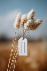 gift tag featuring blurred white text bars with augmented reality elements set against clean background