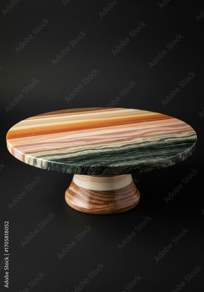 Aufkleber round agate stone display stand featuring layered color pattern on black backdrop