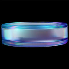 3D realistic holographic iridescent glass coin purple glare effect, game token casino chip, transparent medal side view
