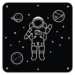 Naklejka premium Astronaut in Space with Planets and Stars Outline Style Illustration Concept Art Background for Science and Exploration Imagery