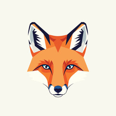 A symmetrical stylized orange fox head with piercing blue eyes and blacktipped ears.