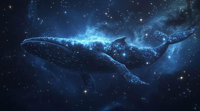 Starry Whale Gliding Through Galactic Sea, Ethereal Dreamscape with Constellations, Magical Realism Artwork