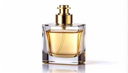 Designer Perfume Bottle with Golden Sprayer on White Background