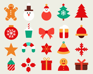 Collection of flat christmas icons and symbols
