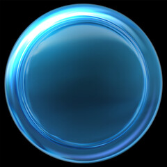 3D vector blue holographic glass coin, realistic transparent iridescent crystal, game token, casino chip front view