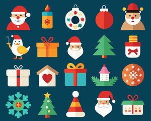 Collection of flat design christmas icons and symbols