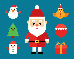 Cute christmas characters and symbols on a teal background