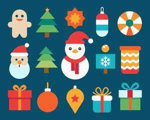 Collection of flat design christmas icons and decorations