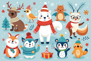 Cute winter animals celebrating christmas together © Riddhi