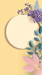 Floral Arrangement with Blank Circle on Yellow Background
