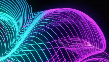 Vibrant abstract wave of glowing cyan and magenta lines creating a futuristic digital animated background - Powered by Adobe