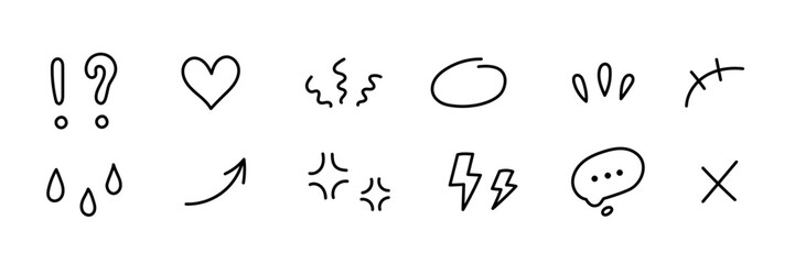 Hand line icon vector cartoon sketch comic arrow drawn angry element. Line icon hand chalk school bubble fun pencil effect speech kid design anime mark animation anger emoji sparkle flash emoticon art